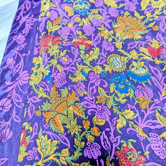 Carol Little 100% Silk Scarf Square 31x30 Purple Floral - Picture 12 of 12